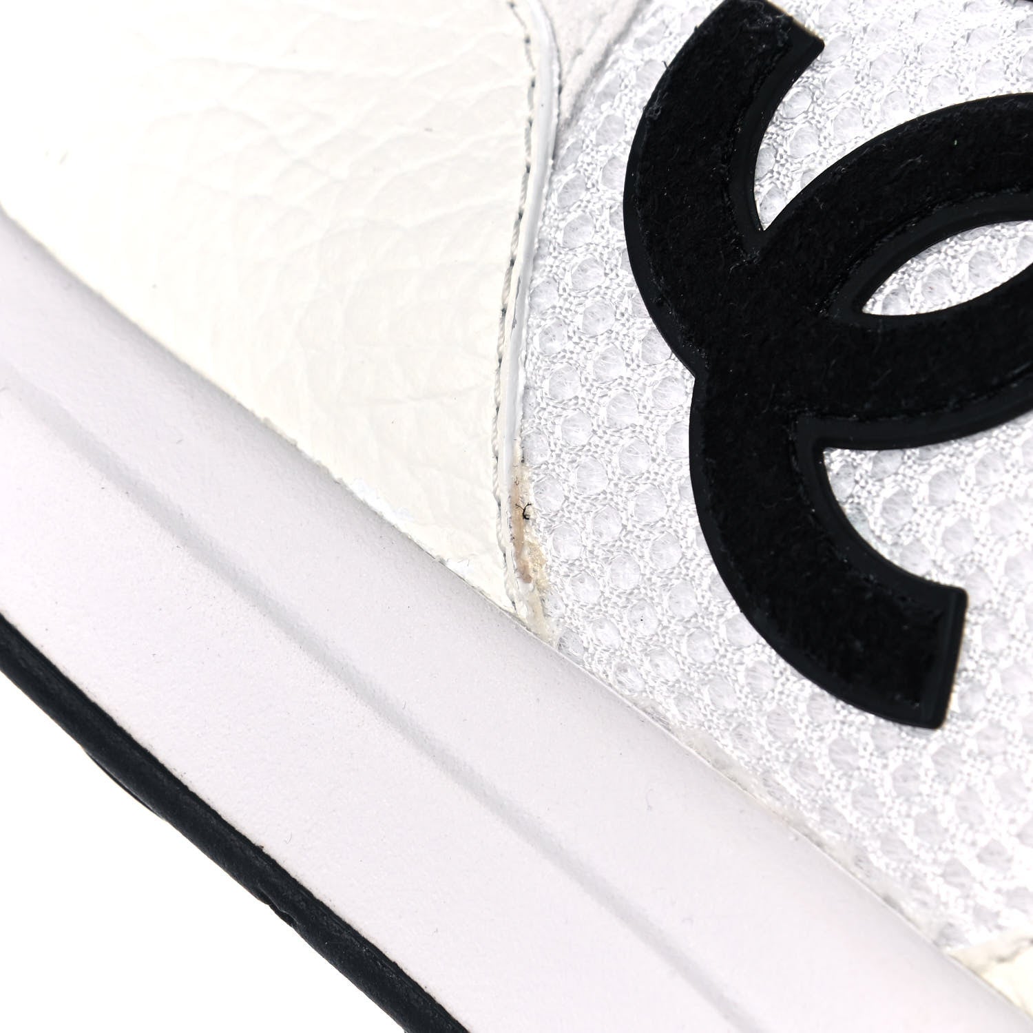 Chanel Calfskin Mesh Lycra Suede Womens Logo Sneakers 40 White 8 of 9