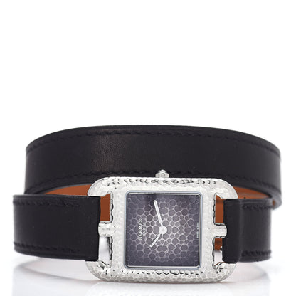 Hermes Stainless Steel Barenia 23mm Cape Cod Martelee Double Tour Quartz Watch Noir 2 of 5