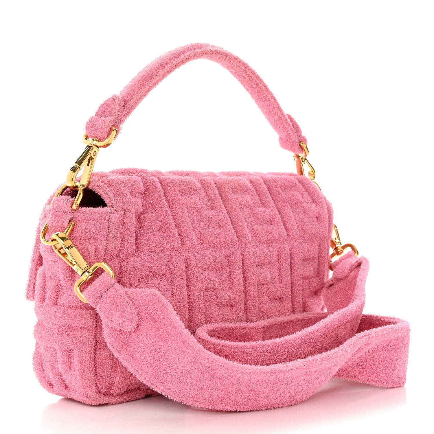 Fendi Terry Cloth Vitello Century Matte FF 1974 Embossed Baguette Lollypop 3 of 10