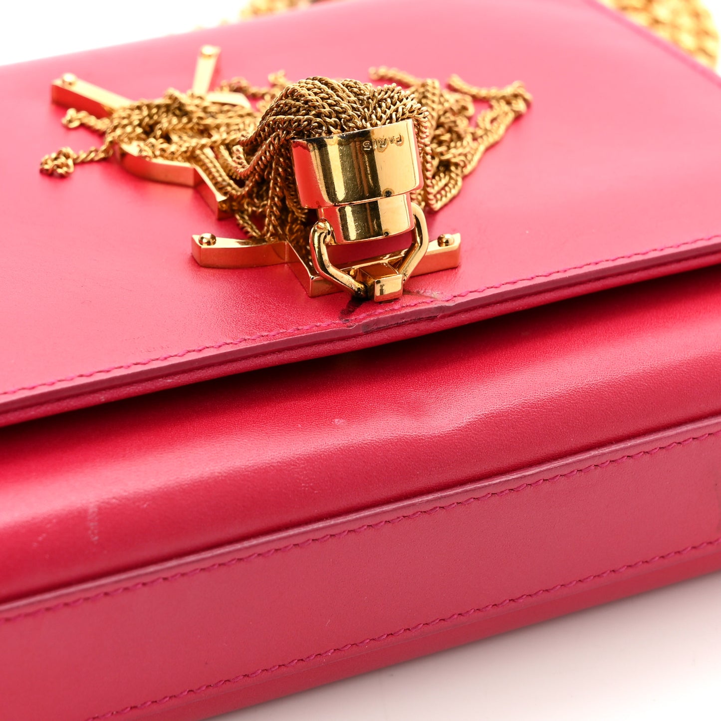 Calfskin Small Classic Monogram Kate Tassel Satchel Lipstick Fuchsia