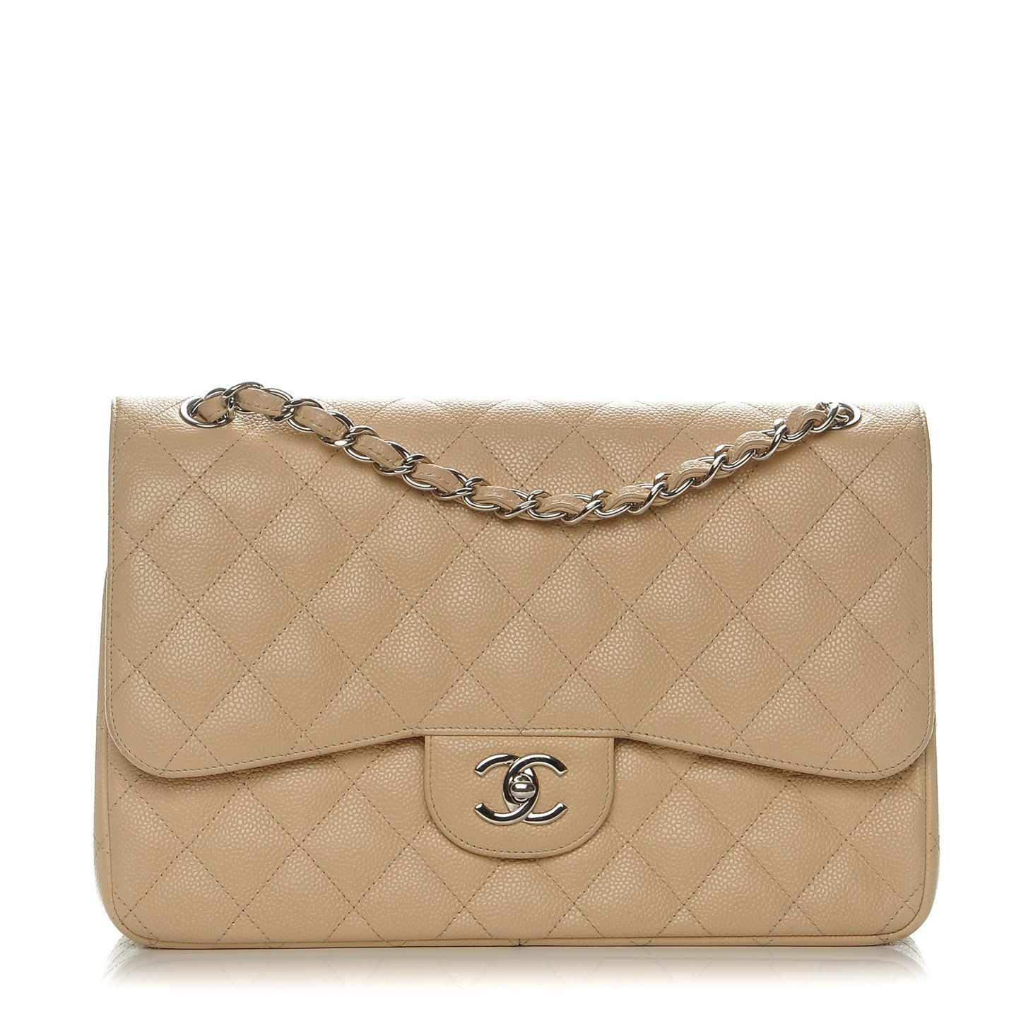 Caviar Quilted Jumbo Double Flap Beige Clair