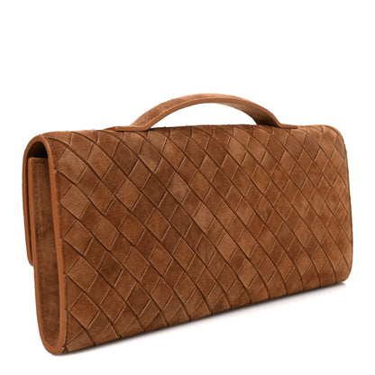 Bottega Veneta Suede Intrecciato Long Andiamo Top Handle Clutch Amber 3 of 11