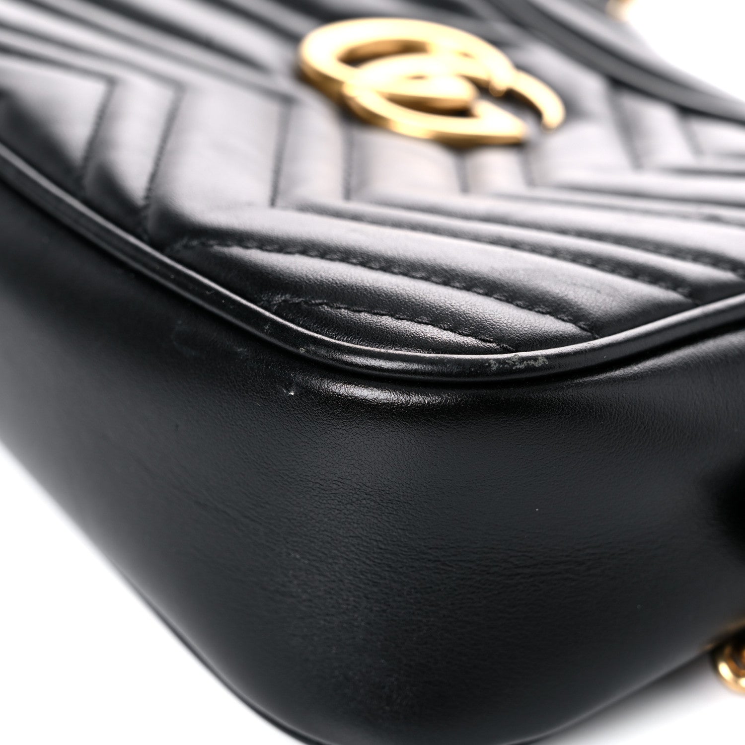 Gucci Calfskin Matelasse Small GG Marmont Chain Shoulder Bag Black 9 of 18