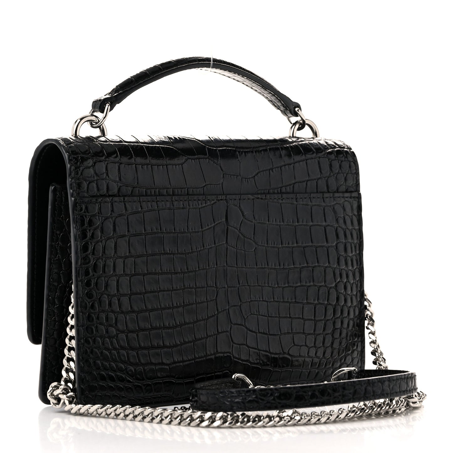 Calfskin Crocodile Embossed Monogram Sunset Top Handle Chain Wallet Black