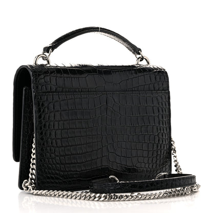 Saint Laurent Calfskin Crocodile Embossed Monogram Sunset Top Handle Chain Wallet Black 3 of 10