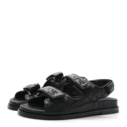 Chanel Grained Calfskin Velcro Dad Sandals 38 Black 3 of 9