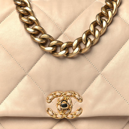 Chanel Lambskin Quilted Maxi Chanel 19 Flap Light Beige 8 of 12