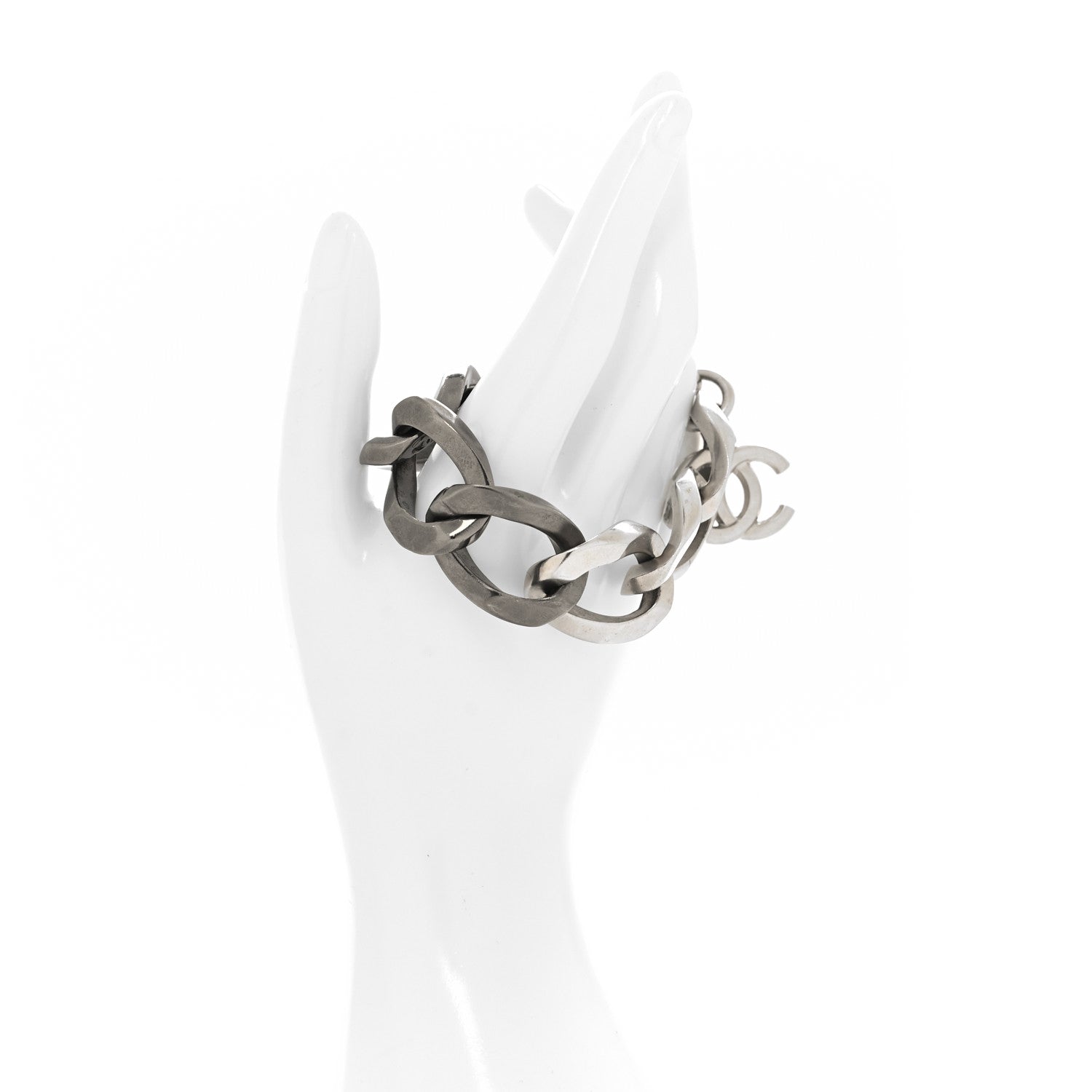 Chanel Metal Chain Link CC Bracelet Silver Ruthenium 2 of 4