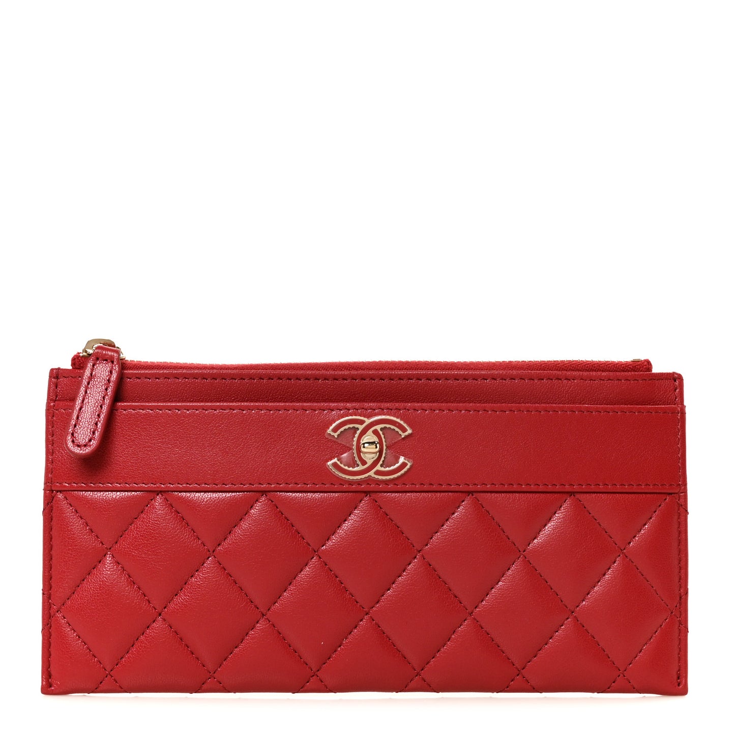 Sheepskin Quilted Mademoiselle Vintage Zip Pouch Red