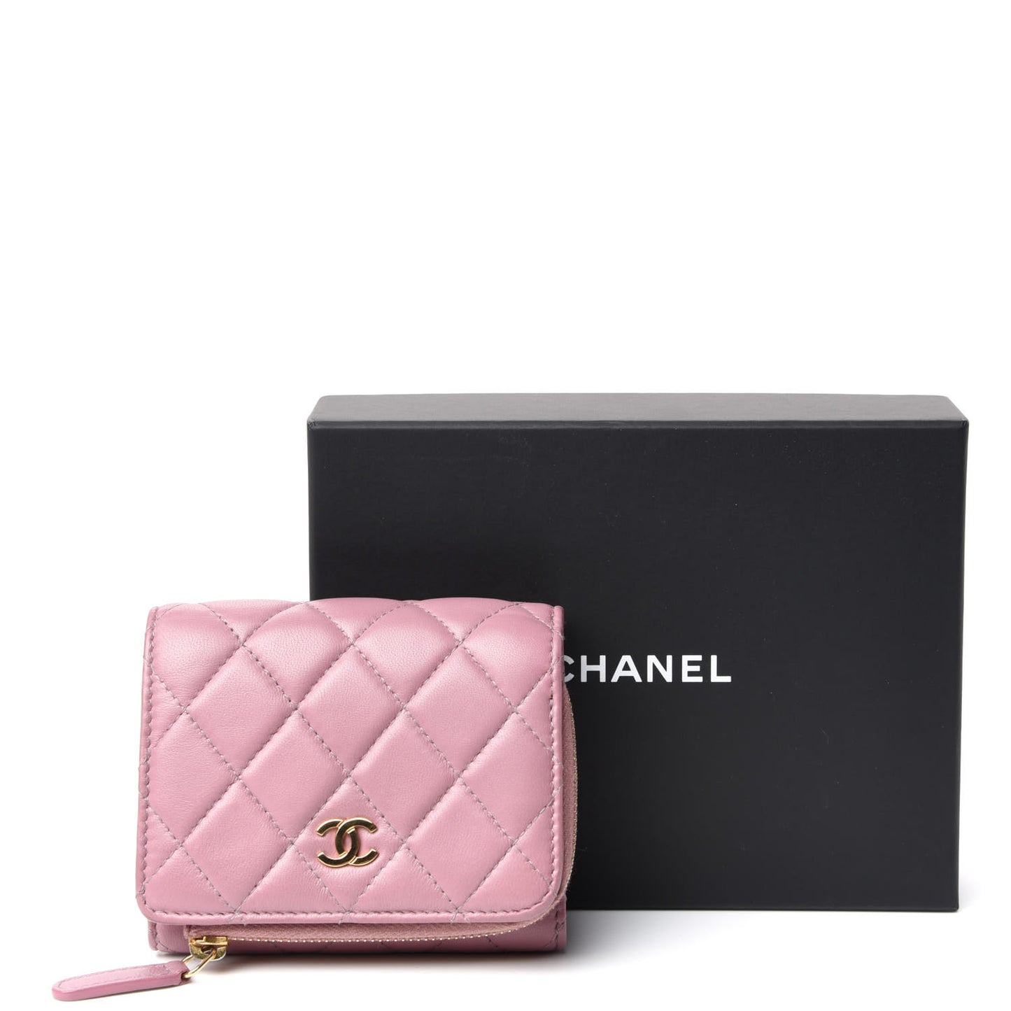 Lambskin Quilted Flap Wallet Light Purple