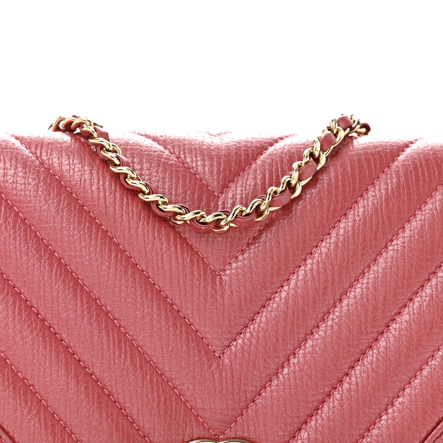 Calfskin Chevron Quilted Mini Statement Flap Pink