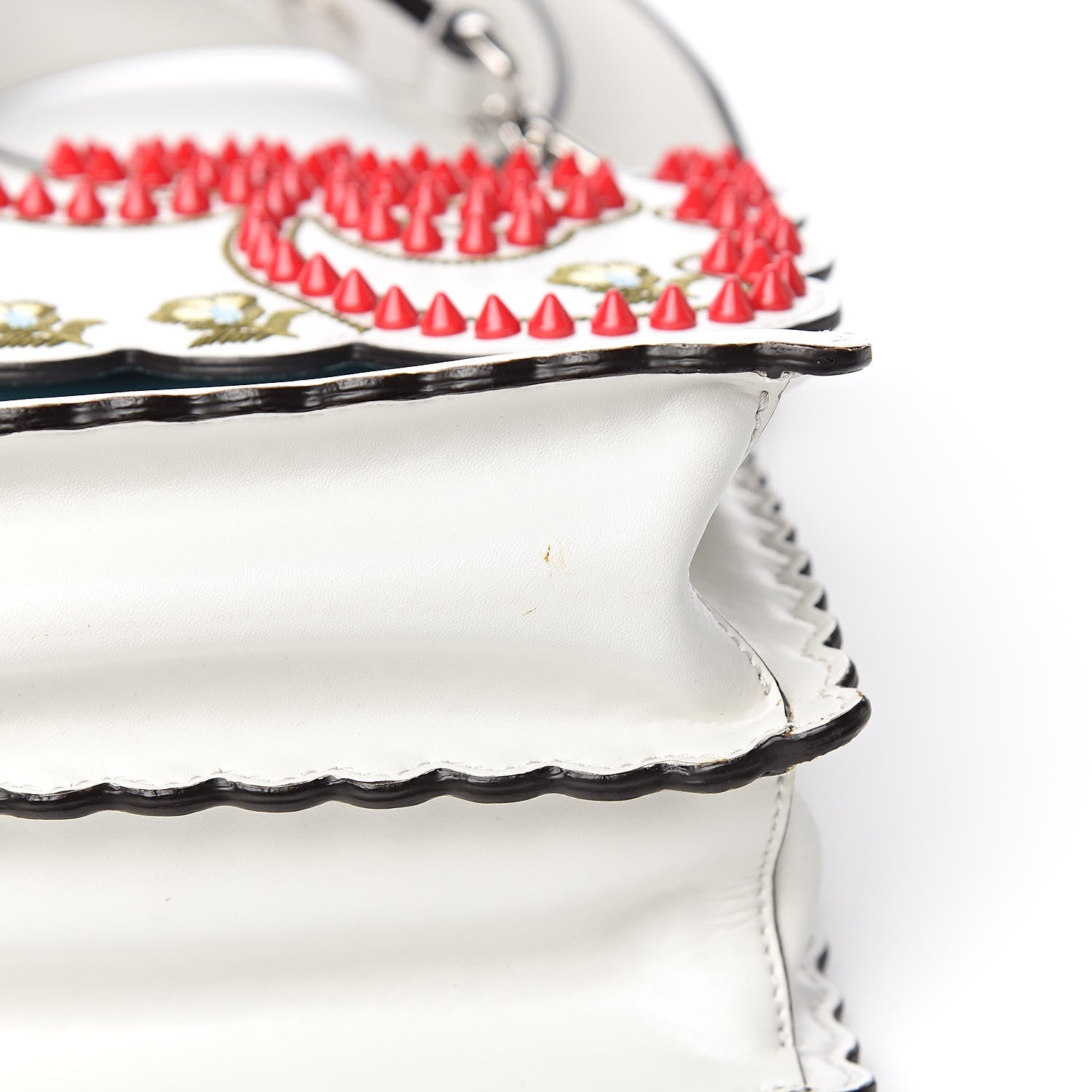 Fendi Vitello Liberty Scalloped Studded Flowers and Bows Kan I Shoulder Bag White Multicolor 10 of 13