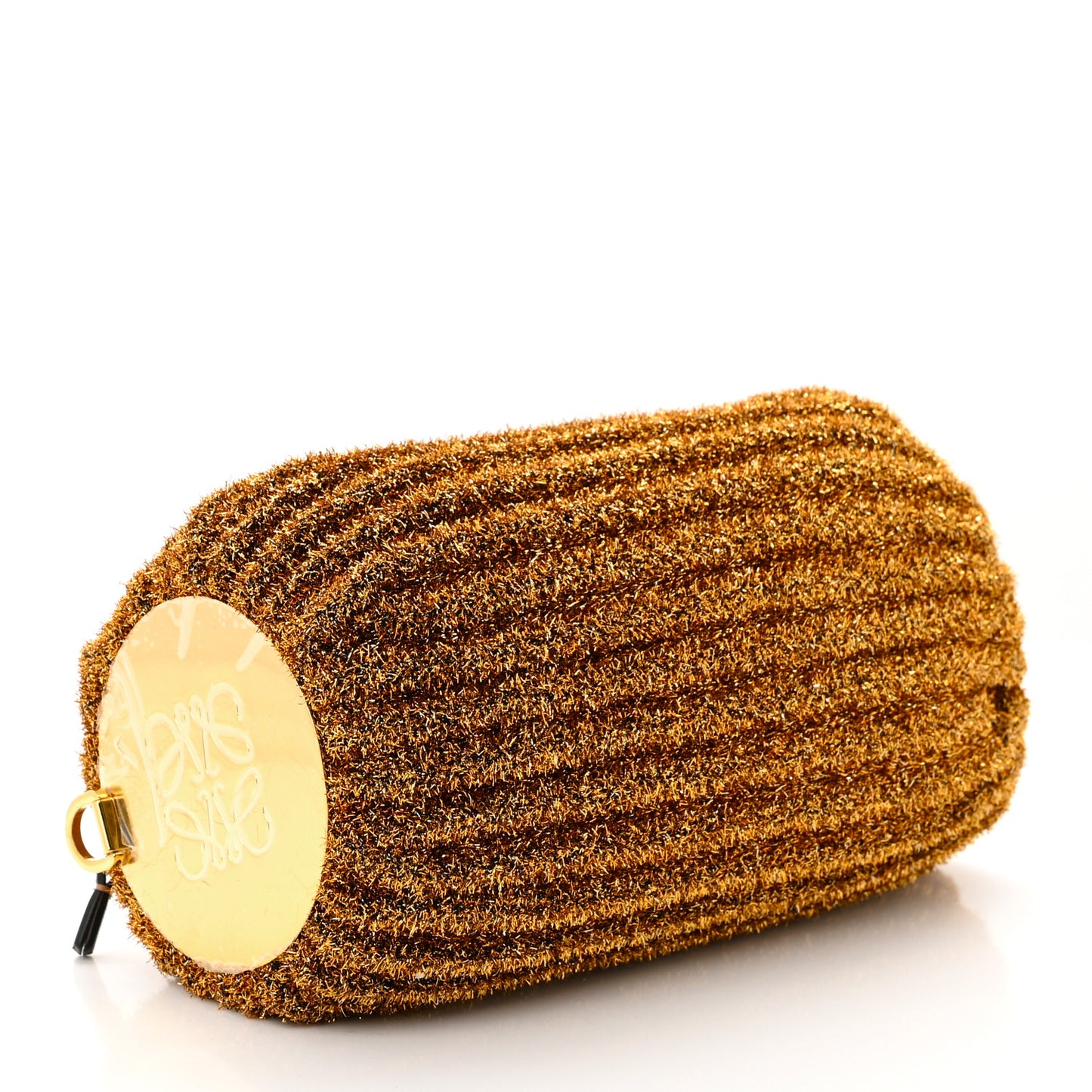 Metallic Lurex Pleated Bracelet Pouch Shoulder Bag Gold