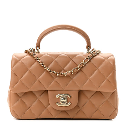 Chanel Lambskin Quilted Mini Top Handle Rectangular Flap Light Brown 1 of 11