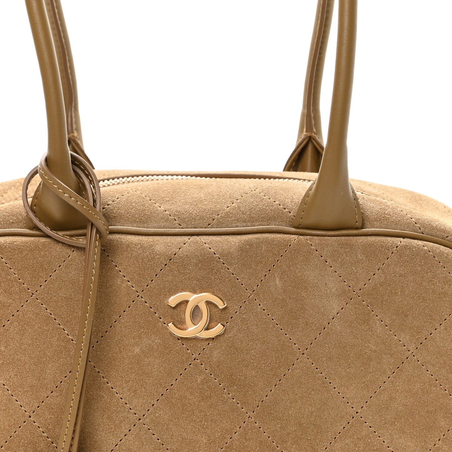 Suede Calfskin Large Perfect Bowling Bag Dark Beige