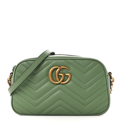Gucci Calfskin Matelasse Chevron Small GG Marmont Chain Shoulder Bag Salamander Green 1 of 11
