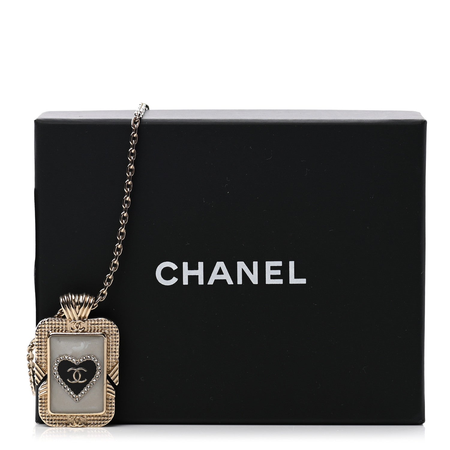 Chanel Metal Resin Enamel Crystal CC Necklace Gold Black White 7 of 7