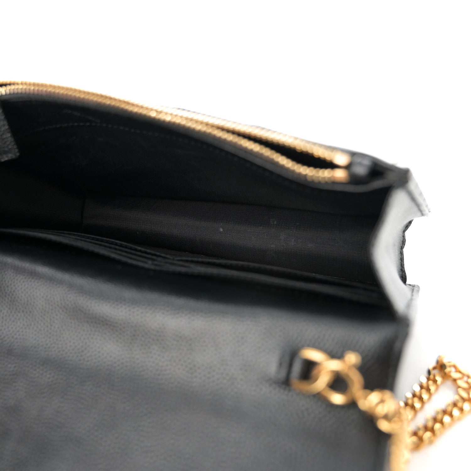 Saint Laurent Grain De Poudre Matelasse Chevron Monogram Envelope Chain Wallet Black 5 of 14