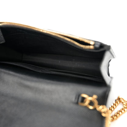 Saint Laurent Grain De Poudre Matelasse Chevron Monogram Envelope Chain Wallet Black 5 of 14