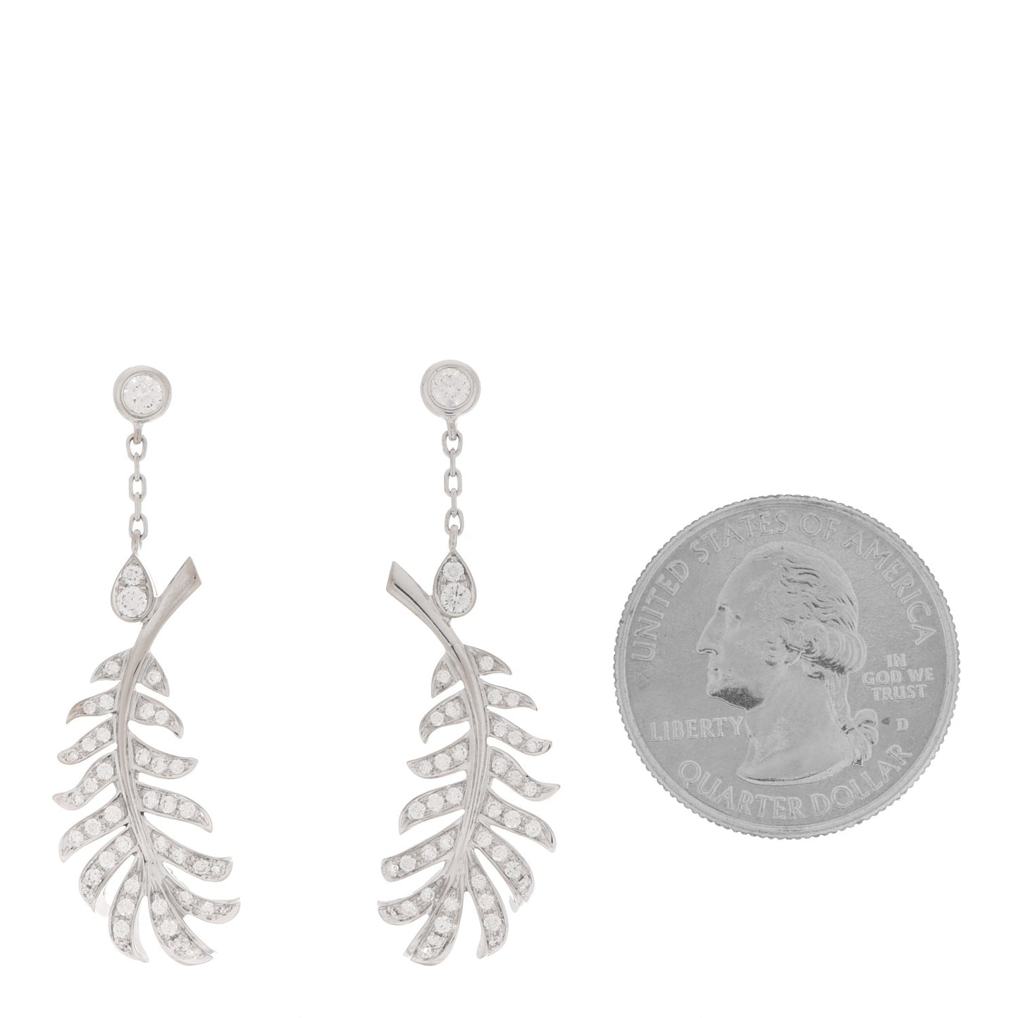 18K White Gold Diamond Plume De Chanel Drop Earrings
