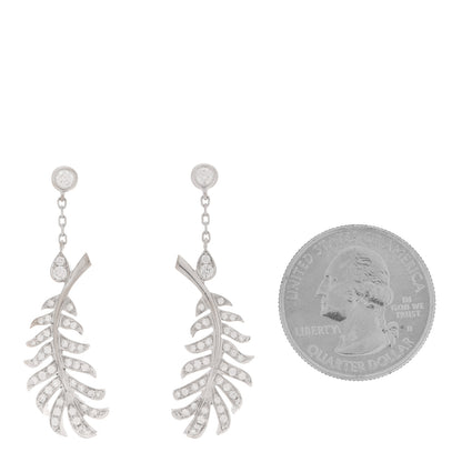 Chanel 18K White Gold Diamond Plume De Chanel Drop Earrings 2 of 10
