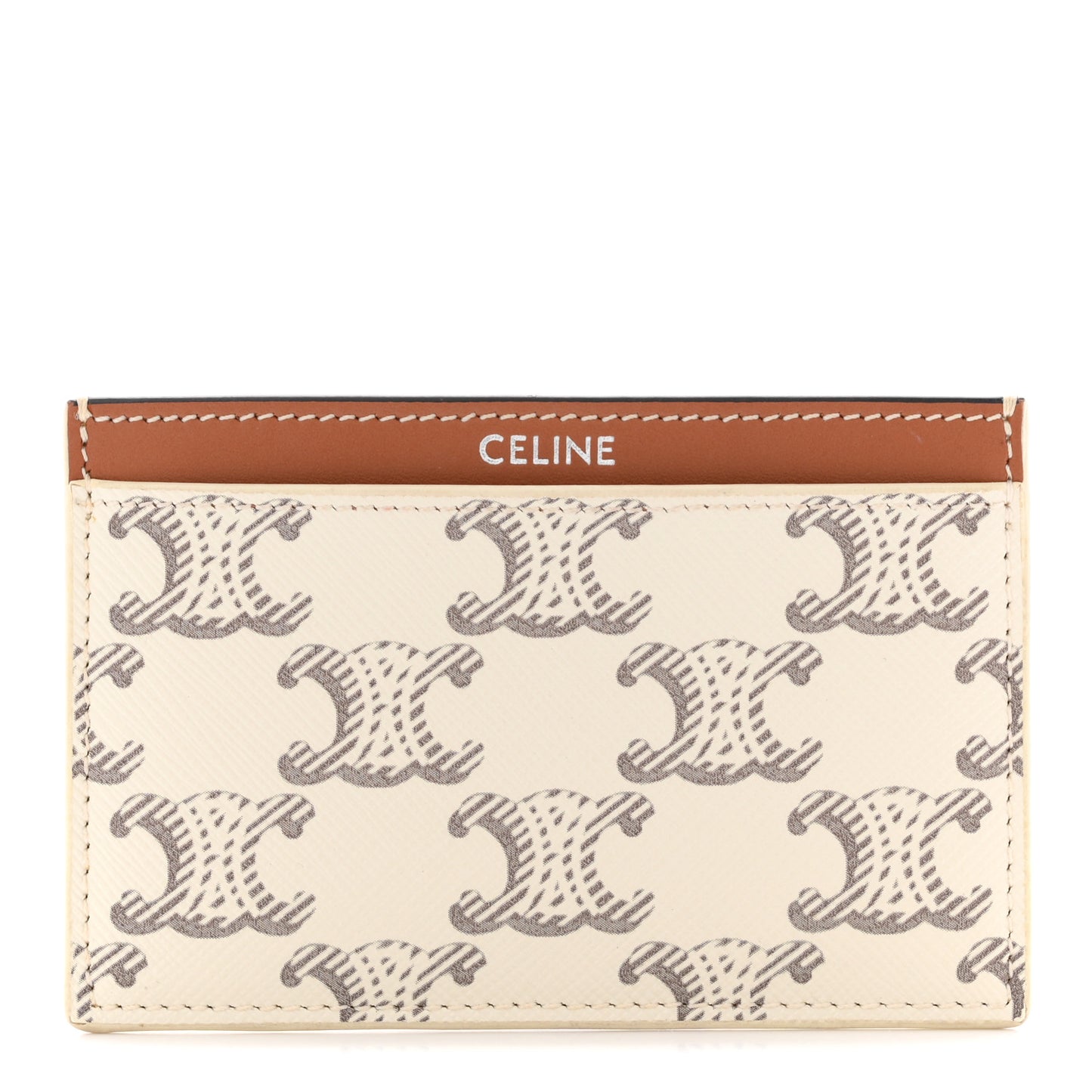 Triomphe Canvas Calfskin Card Holder White Tan