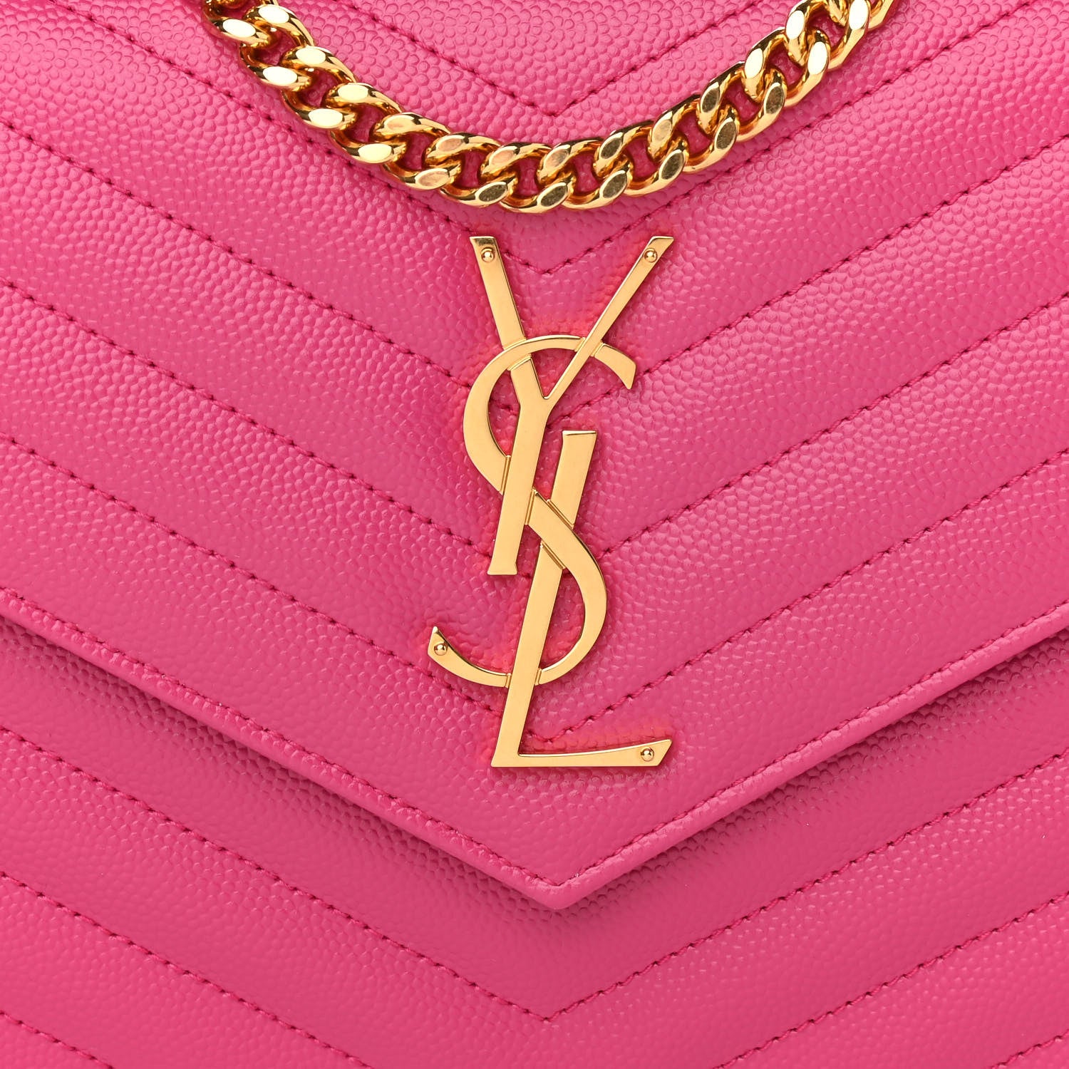 Saint Laurent Grain De Poudre Matelasse Chevron Monogram Chain Wallet Bubblegum 7 of 10
