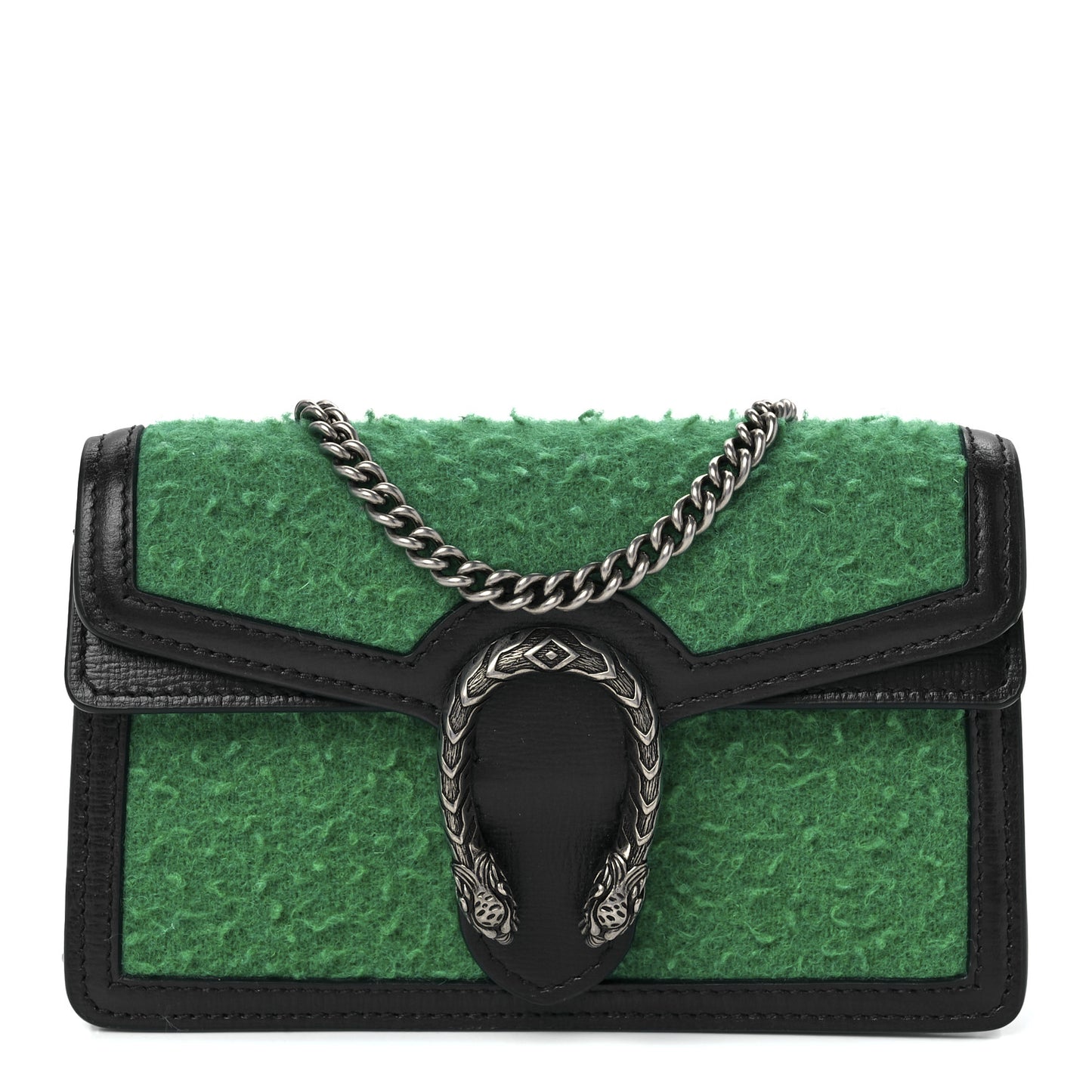 Casy Wool Azalea Calfskin Super Mini Dionysus Shoulder Bag Deep Emerald Black