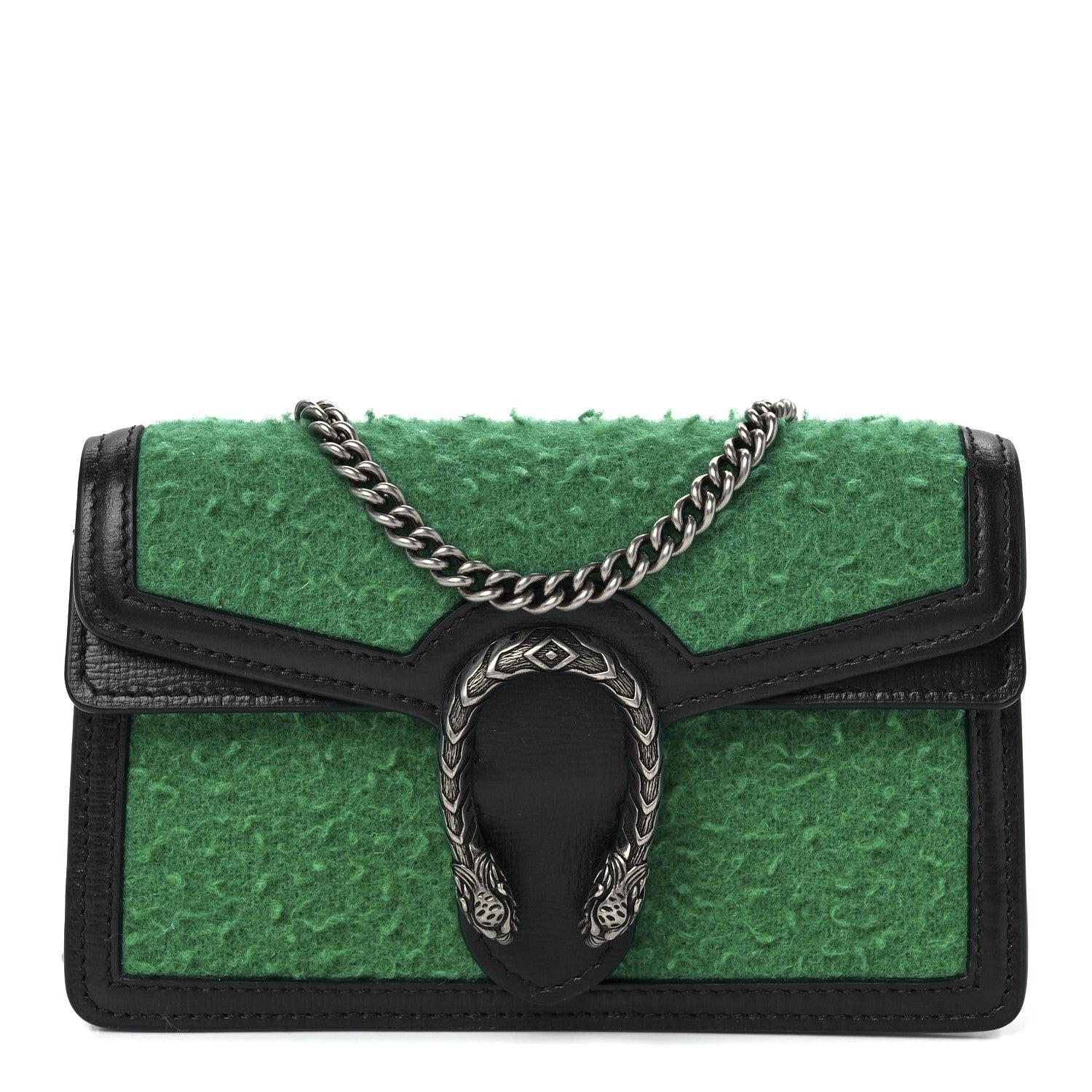 Gucci Casy Wool Azalea Calfskin Super Mini Dionysus Shoulder Bag Deep Emerald Black 1 of 10