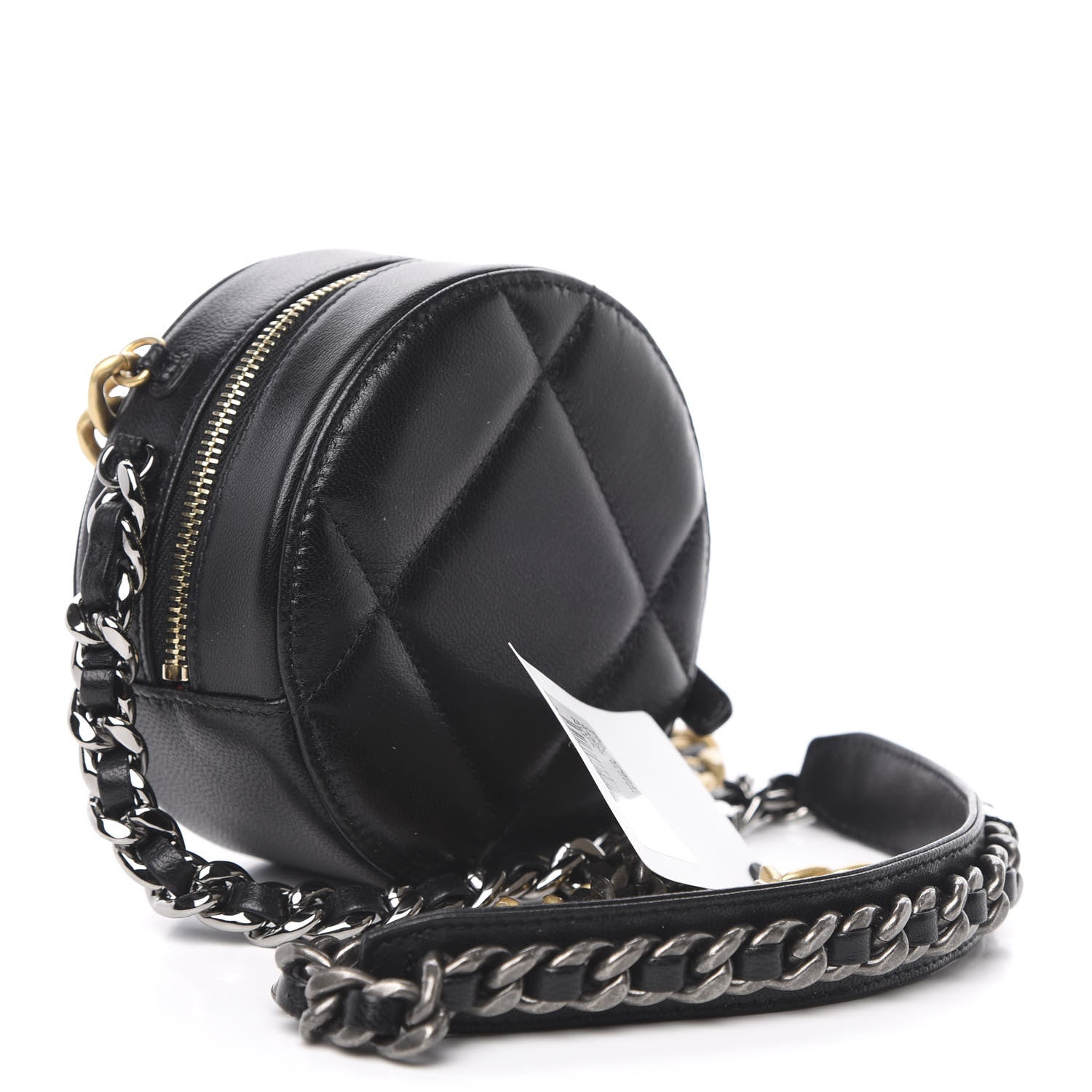 Chanel Shiny Goatskin Quilted 19 Round Clutch With Chain Black 3 of 11