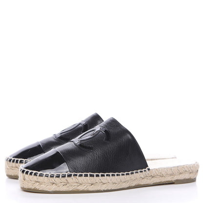Chanel Iridescent Goatskin Patent CC Espadrille Mules 39 Black 3 of 10