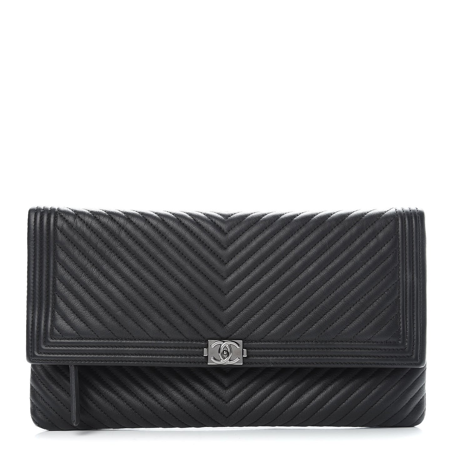 Calfskin Chevron Quilted Beauty CC Boy Clutch Black