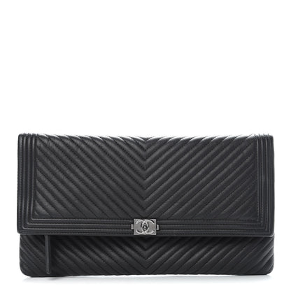 Chanel Calfskin Chevron Quilted Beauty CC Boy Clutch Black 1 of 10