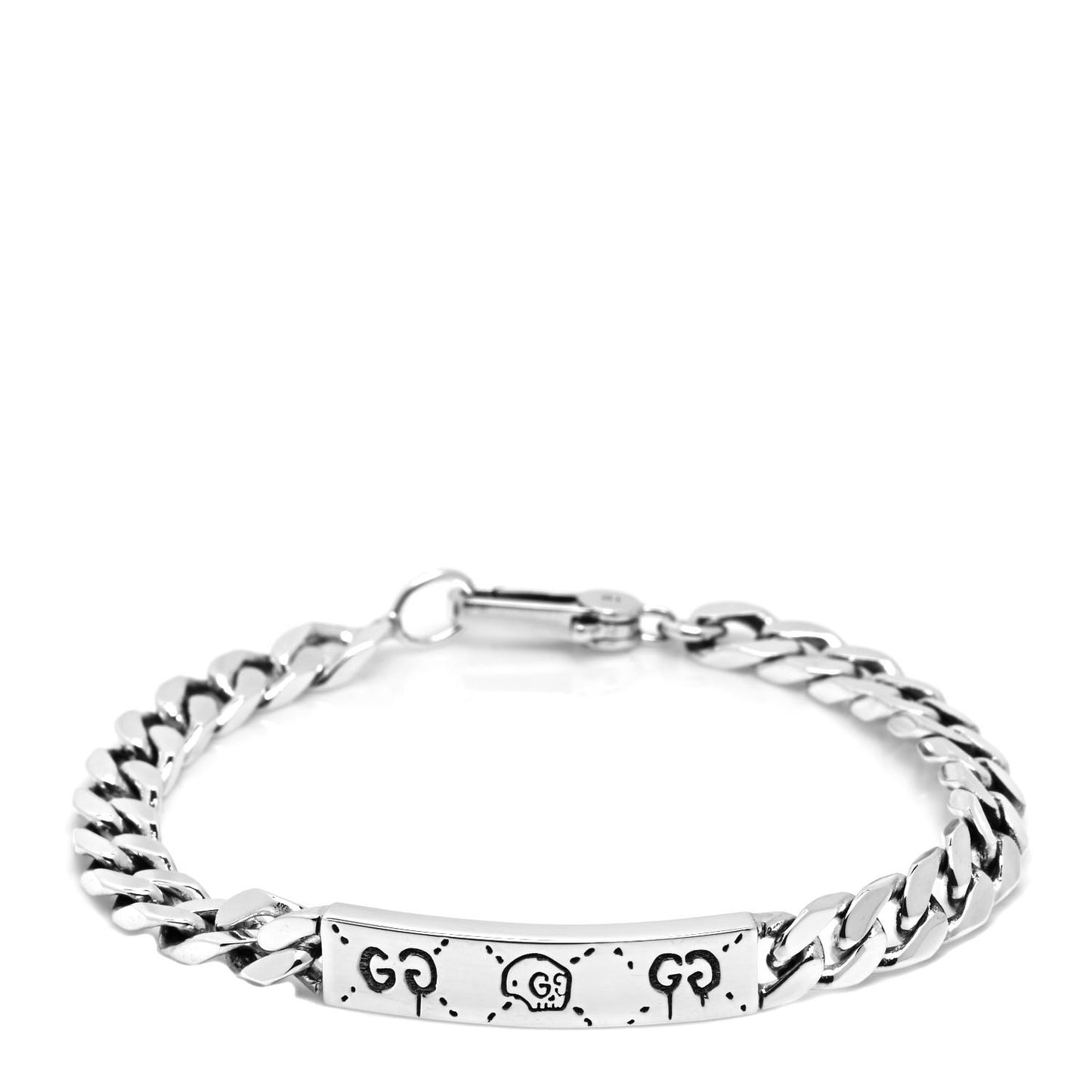 Sterling Silver GucciGhost Hamlet Skull ID Chain Bracelet
