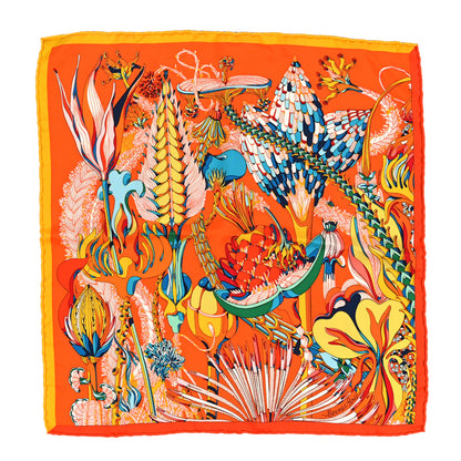 Hermes Silk Fantaisie Botanique Scarf 45 Orange Turquoise 1 of 4