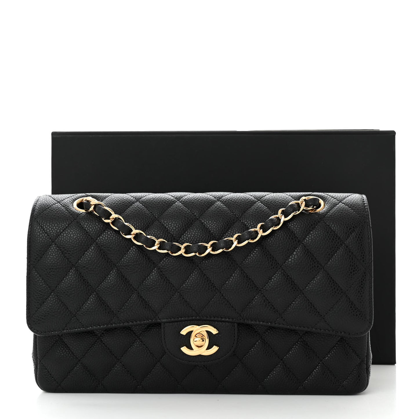 Caviar Quilted Medium Double Flap Black