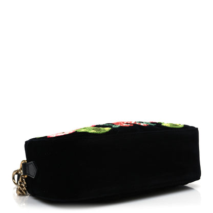 Gucci Velvet Matelasse Deer Embroidered Small GG Marmont Chain Shoulder Bag Black 4 of 10