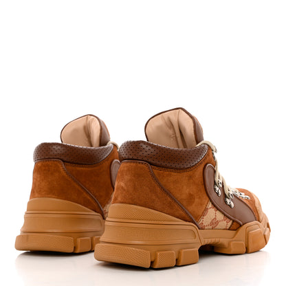 Gucci X SEGA Suede Calfskin GG Monogram Mens Flashtrek Sneakers 8.5 New Cuir Beige Ruggine 4 of 9
