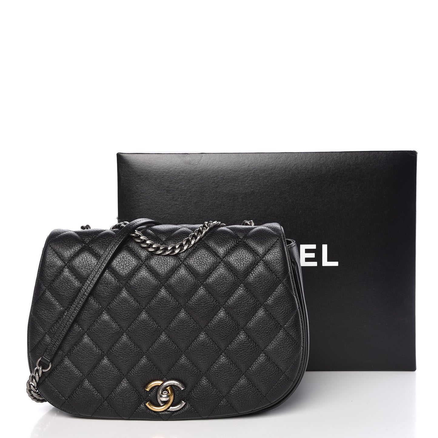Calfskin Quilted Casual Pocket Messenger Flap Black