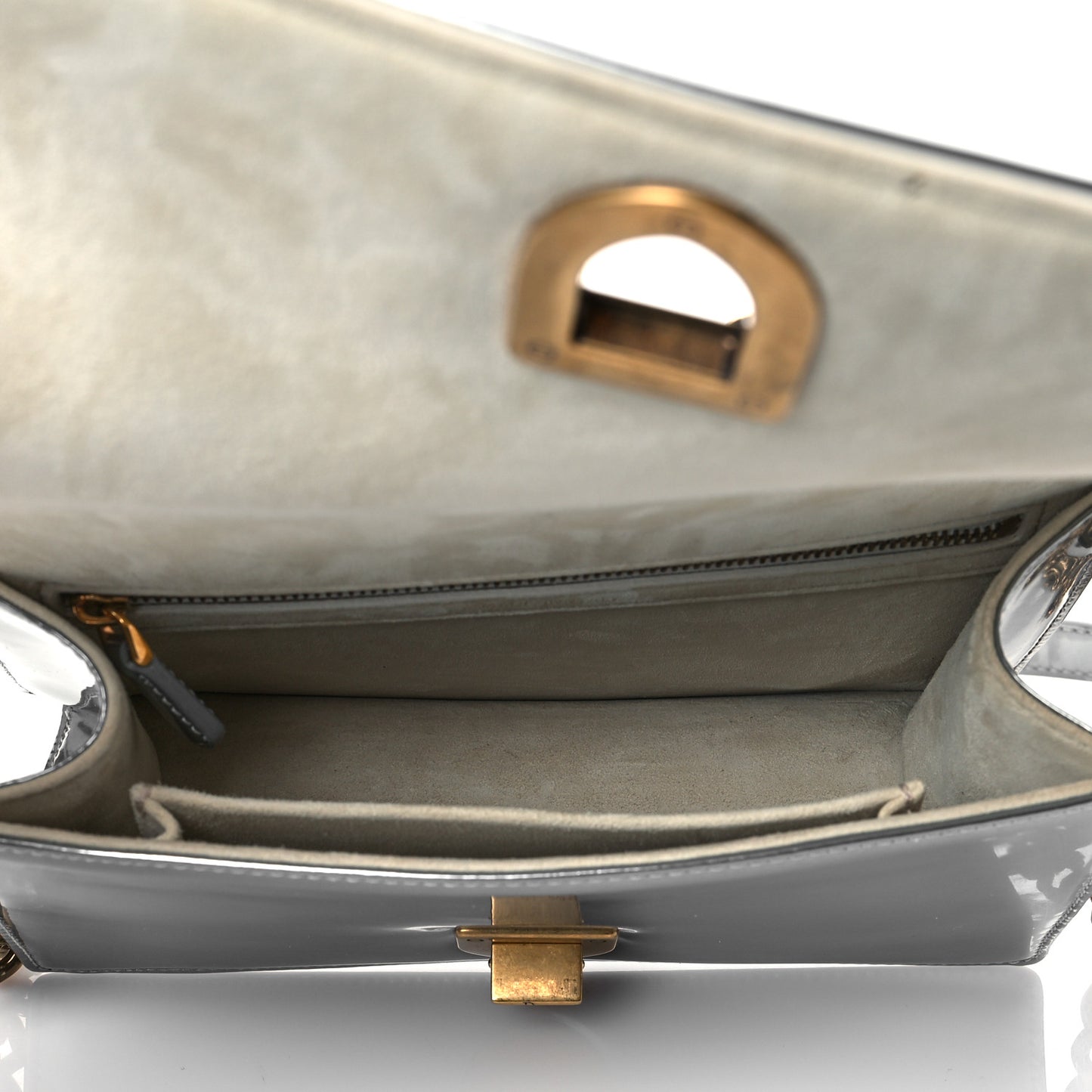Metallic Patent Studded Small Diorama Flap Bag Silver