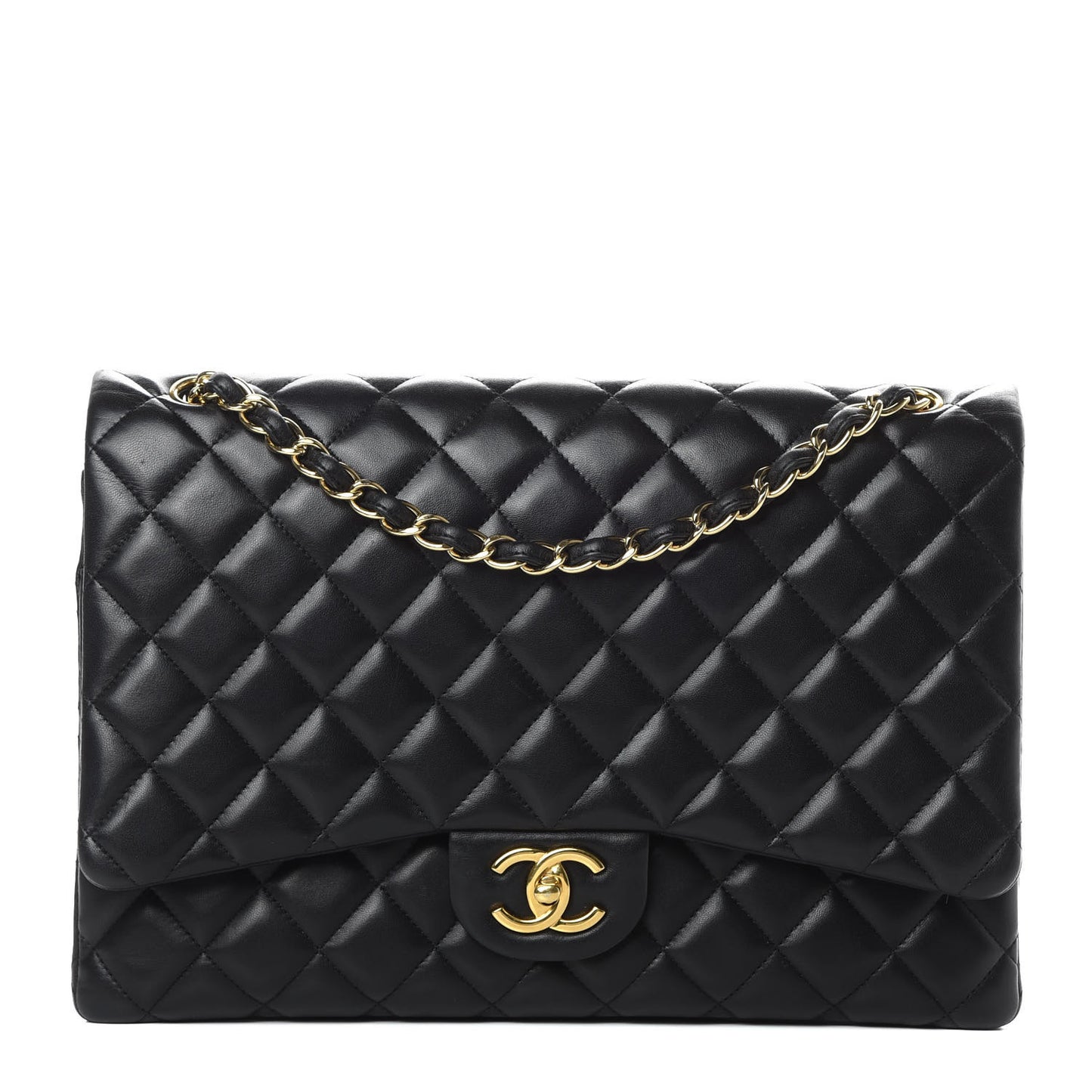 Lambskin Quilted Maxi Double Flap Black