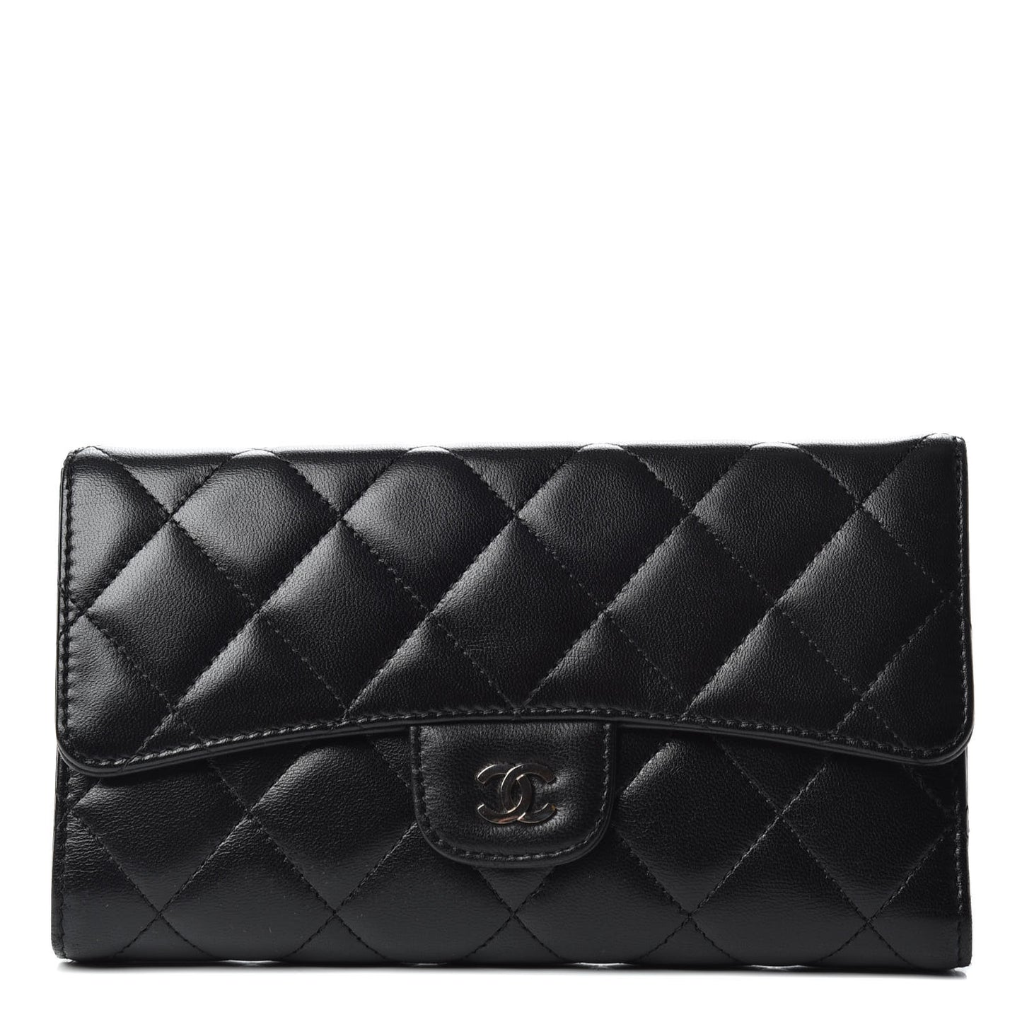 Lambskin Quilted Large Flap Wallet Black