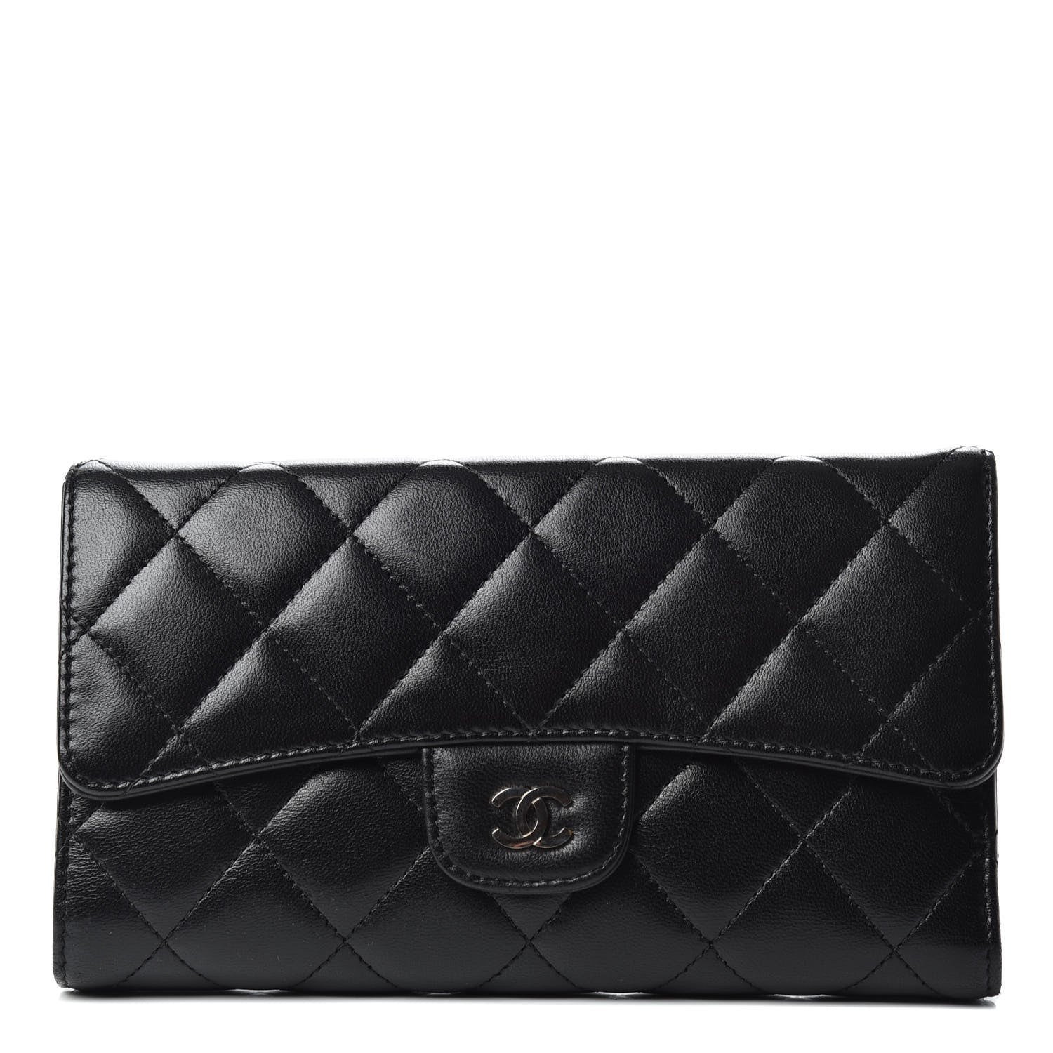Chanel Lambskin Quilted Large Flap Wallet Black 1 of 8