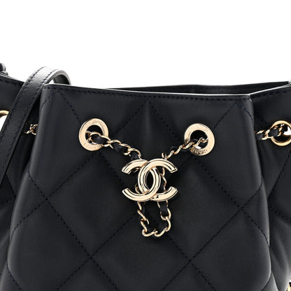 Chanel Lambskin Quilted CC Dweller Drawstring Bucket Bag Navy 8 of 11