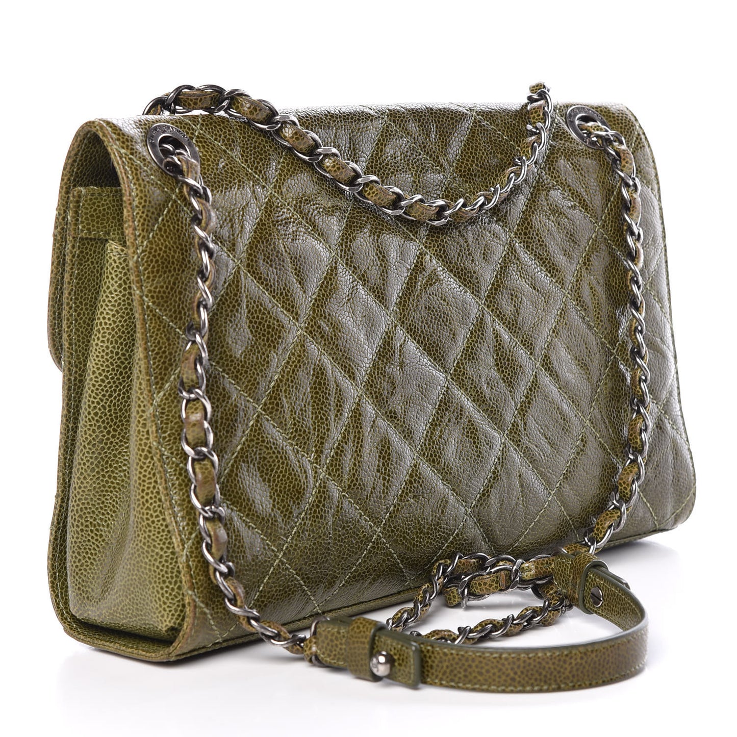 Crumpled Grained Calfskin Medium CC Crave Flap Green