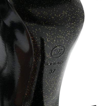 Chanel Patent Glitter Cap Toe Pumps 37 Black 6 of 12