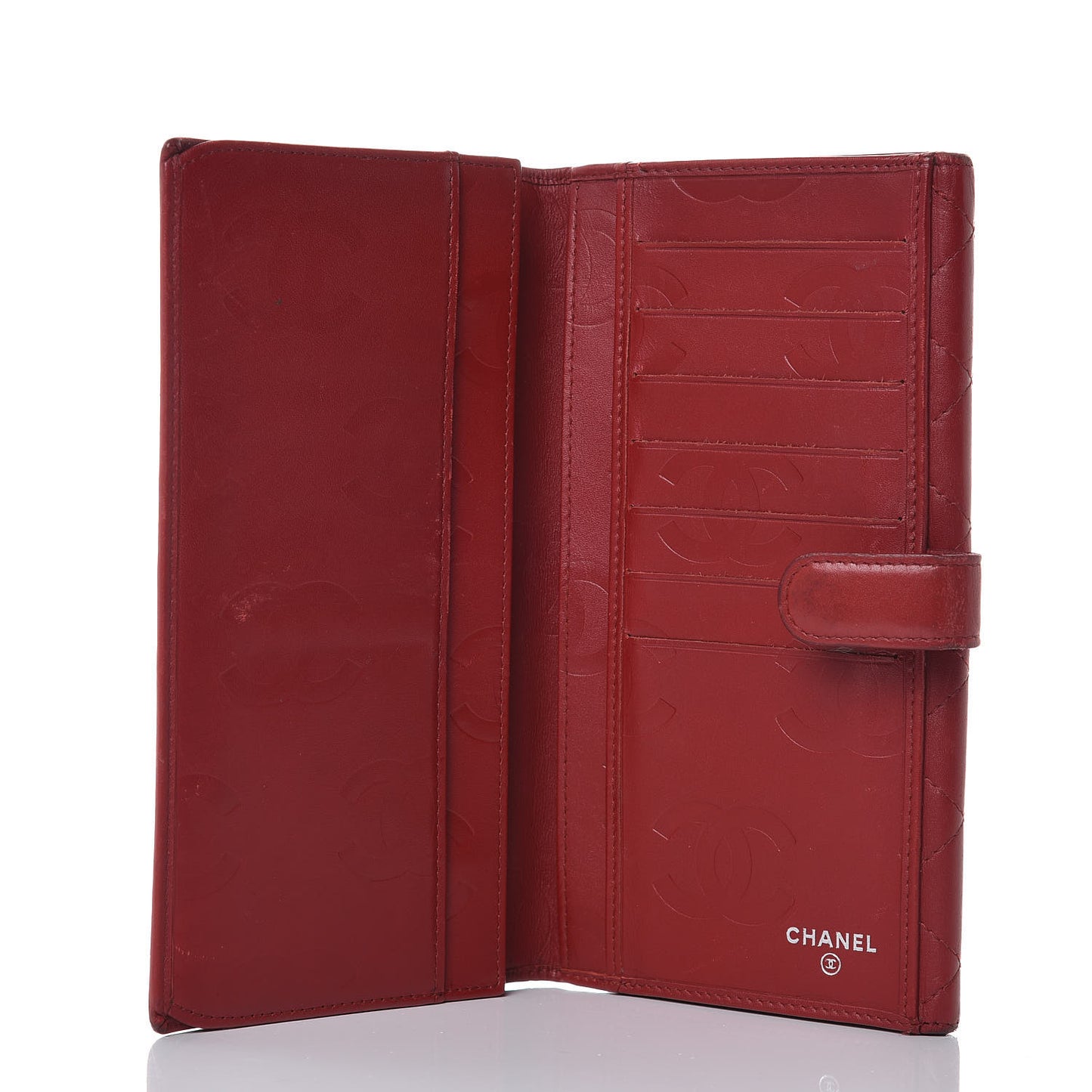 Calfskin Quilted Cambon Long Double Wallet Red