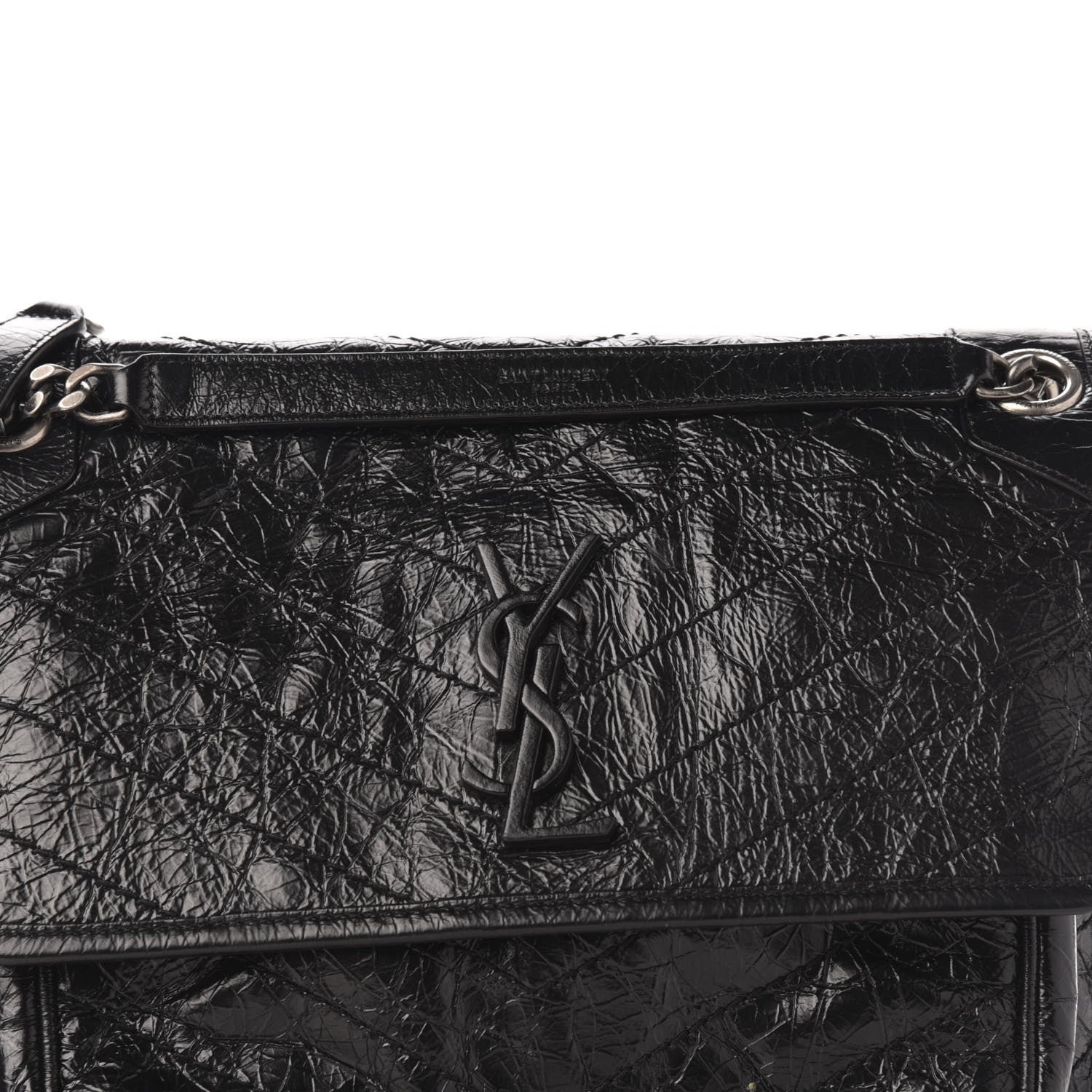 Saint Laurent Crinkled Calfskin Matelasse Monogram Medium Niki Chain Satchel Black 12 of 12