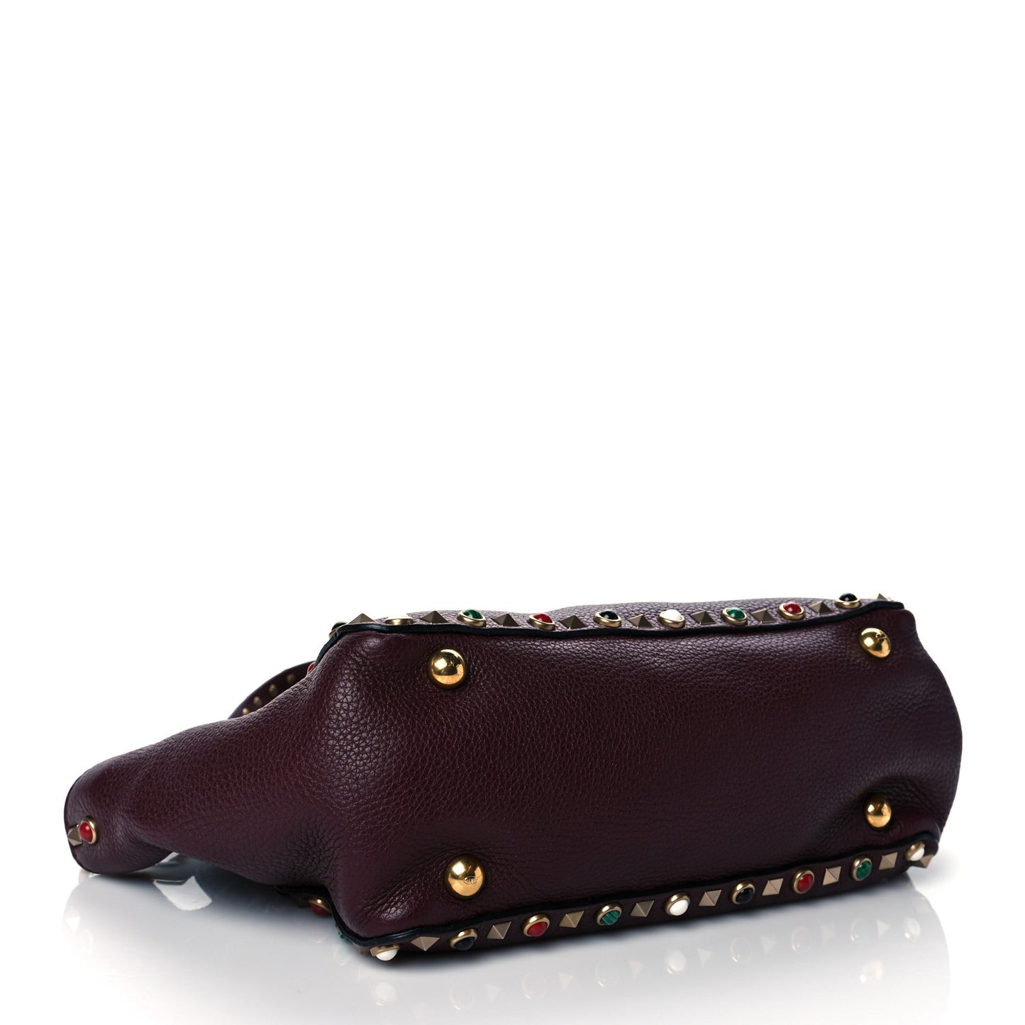 Grained Calfskin Small Rockstud Rolling Tote Rubin