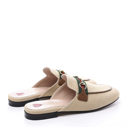 Gucci Canvas Vintage Charlotte Web Princetown Slippers 37 Sand Cuir 4 of 11
